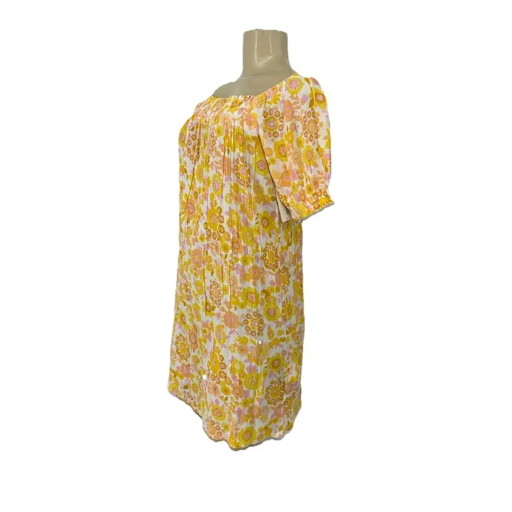 NEW Billabong Large 12 Girls Feelin Sweet Babydoll Dress Floral Short Sleeve I14